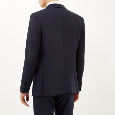 Navy blue wool-blend slim suit jacket